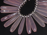 Paire de pierres en calcédoine rose facettes allongées en forme de goutte, environ 35 mm de long, pour la fabrication de bijoux, trou de 0,50 mm, troisième trou
