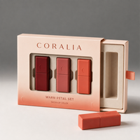 Boîte cadeau personnalisée imperméable avec lamination mate pour rouge à lèvres, emballage tiroir avec insert pour ensemble cosmétique 3 pièces, marque privée OEM