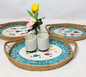 Bandejas para servir de ratán, incrustaciones de madreperla, artesanías de mimbre tejidas, precio atractivo para la decoración del hogar, cocina - Product Image 6
