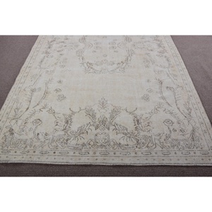 Tapis turc vintage 6,7x10,6 pi (203x323 cm), tapis oriental blanc et marron - Product Image 5
