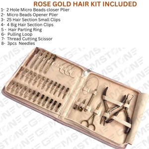 GEMSTONE ENTERPRISES Rose Gold Stainless Steel Hair Extension Tool Kit Model 24 Durable Reusable Two-Plier Clamps 2-Hole <b>Needle</b> - Product Image 2