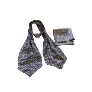 Groom's Choice <b>Silver</b> Gray Geometric Jacquard Scarf Shawl Set for Men - Product Image 3