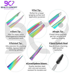 Ensemble de 4 pinces à épiler classiques durables à pointe inclinée en acier inoxydable multicolores pour femmes, haute précision pour les poils du visage - Product Image 5
