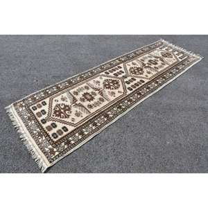 Alfombra turca Vintage marrón Beige de 3x9,5 pies de área grande diseño de retazos rectangulares Material de lana respaldo de látex alfombra abstracta para habitación - Product Image 3