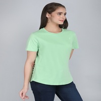 Kaos Wanita Bahan Denim Rayon Katun Bernapas, Atasan Reguler untuk Outfit Musim Panas Custom