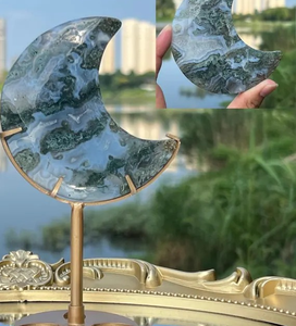 Luna de ágata musgo natural con cristal de soporte con soporte - Product Image 2