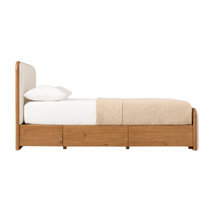 Cama Moderna de Madera Maciza de Teca con Cabecera Acolchada y Base de Almacenamiento Ecológica para Dormitorio Principal, Hotel o Villa - Product Image 4