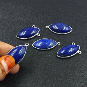 925 Sterling Silver 5x10mm Naturel Lapis Lazuli Cabochon Marquise lunette Réglage Fine Or Lien Connecteurs Pour La Fabrication De Collier - Product Image 2