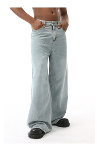 Jeans Casuales Rectos 2025 al por Mayor, Jeans Apilados para Hombre, 100% Algodón, Cintura Media, Jeans de Mezclilla Azul Claro, Hechos en Pakistán - Product Image 2