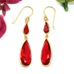 Boucles d'oreilles élégantes en forme de larme en quartz grenat pour femmes bijoux de mode boucles d'oreilles pendantes en or rouge - Product Image 1