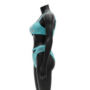 Conjunto de Bikini Premium de Nylon y Spandex para Mujer, Color Azul Aqua, Panel con Logotipo Hotfix de Cristal, Corte de Dos Piezas, Traje de Baño para Mujer - Product Image 3