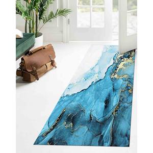 Tapis en marbre bleu or : Tapis d'art abstrait moderne, tapis doux non tissé - Product Image 5