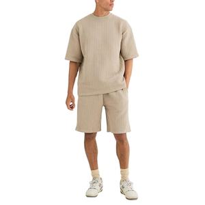 Camiseta de Manga Corta Personalizada, Holgada, al por Mayor, con Hombros Caídos, a la Moda, para Hombre, con Logotipo Personalizado, Transpirable, Conjunto de Dos Piezas - Product Image 1