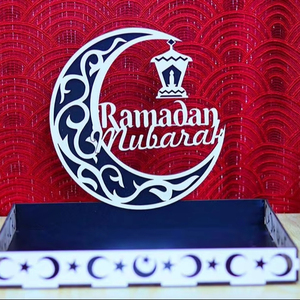 Bandeja negra Ramadan Mubarak con diseño de luna creciente, Iftar Perfecta para servir, dulces y decoración festiva de mesa - Product Image 1