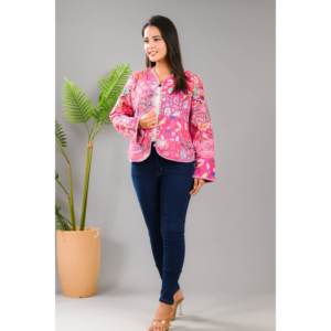 100% Cotton Pink Quilted Patchwork <b>Jacket</b> Reversible Satin Blazer Floral <b>Lightweight</b> Custom XL for <b>Ladies</b> for Spring Autumn - Product Image 4