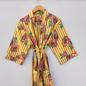 ชุดกิโมโนลายดอกไม้ผ้าฝ้ายพิมพ์ลายดอกเดซี่สีเขียวขาวเดซี่เสื้อคลุมอาบน้ำน้ำหนักเบาสำหรับฤดูร้อนชุดอยู่บ้านสปานุ่มซักได้ตามธรรมชาติ - Product Image 1