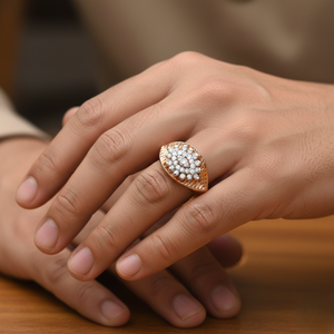 Bague de fiançailles vintage pour homme en or rose avec diamant en forme de soleil - Product Image 4