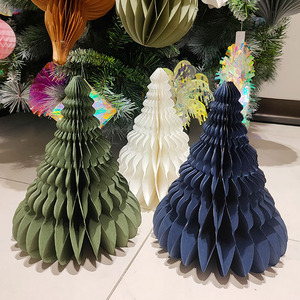 กระดาษตกแต่งต้นคริสต์มาส รูปทรงต้นไม้รังผึ้ง สไตล์โมเดิร์น งานฝีมือทำมือ สีเขียว สีขาว สีน้ำเงินกรมท่า - Product Image 1