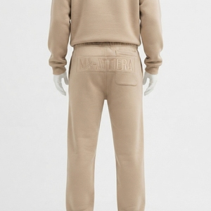 Womens Beige Cotton Fleece Hoodie Tracksuit <b>Set</b> Pullover Sweatshirt <b>Jogger</b> Pants <b>Matching</b> Casual Sportswear Loungewear - Product Image 3