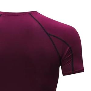 Camisa de compresión de manga corta estirable de Color Burdeos para hombres más elegantes, camisetas ajustadas musculosas 2025 - Product Image 4