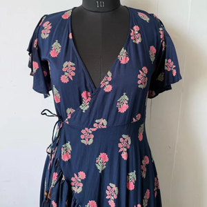 Vestido Midi Evase con Estampado Floral 100% Algodón para Mujer, Escote Cruzado, Bordado, Estilo Casual para Primavera y Verano - Product Image 1