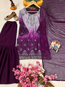 Modern Party Ethnic Salwar Kameez Gharara Suit for Women Pakistani Indian Wear New Color Chinon Silk - Product Image 5