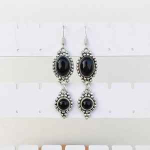 Black Onyx Multi Stone Dangle Drop Earrings 925 <b>Silver</b> Plated Ear <b>Wire</b> Crystal Design Handmade Boho Jewelry Gift for Her - Product Image 1