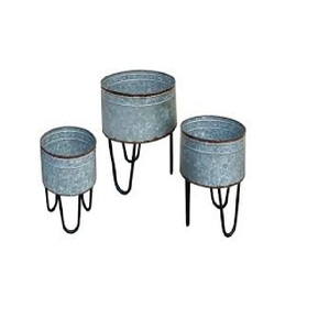 Big Circular Galvanized Metal <b>Planter</b> Set with Stands Elevated <b>Trough</b> Garden Beds for <b>Outdoor</b> & Patio Use - Product Image 4