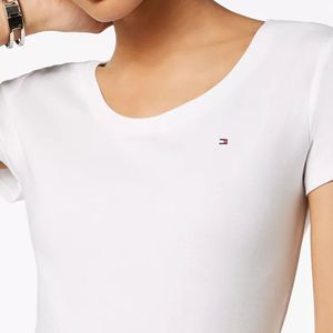 Top Corto da Donna Tommy Hilfiger in Cotone con Scollo Rotondo, Traspirante, in Jersey con Logo Decorativo, Disponibile in Bianco, Taglia L - Product Image 3