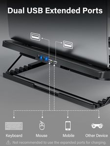 แผ่นรองระบายความร้อนสำหรับแล็ปท็อปแบบใหม่, พัดลมระบายความร้อนแล็ปท็อปพร้อมพัดลมเงียบ 5 ตัว สำหรับคอมพิวเตอร์พีซีโน้ตบุ๊กขนาด 12"-17", พัดลมสำหรับแล็ปท็อปเล่นเกม, ปรับความสูงได้ - Product Image 6