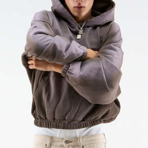 Sweat à capuche oversize épais uni en molleton 100% coton, effet délavé vintage, style streetwear, épaules tombantes - Product Image 5