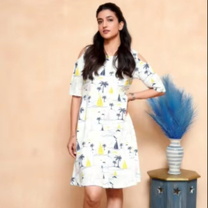 Indian <b>Hand</b> Block Cotton <b>Mini</b> Dress Personalized Floral Print Stylish Summer Travel Wardrobe Women's Wedding Bride Gift ODM - Product Image 1