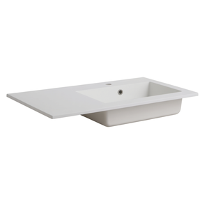 Lavabo da Incasso Koricini 90 Cm in Marmo Ricomposto Bianco Opaco con Vasca a Destra - Product Image 3