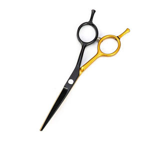 Tijeras de peluquero Tijeras de corte de pelo de acero inoxidable recubiertas de color negro y dorado con reposapiés ajustable - Product Image 3