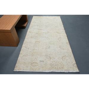 Alfombra turca clásica de piel de lana Beige de 4x7 pies, diseño de retazos para entrada, sala de estar, dormitorio, forma Rectangular con respaldo de látex - Product Image 1