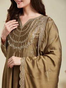LAUNCHING NEW DESIGNER MODERN FESTIVE PARTY WEAR KURTI PENT DUPATTA FABRIC VICHITRA <b>SILK</b> EMBROIDERY WORK Reversible All Seasons - Product Image 2
