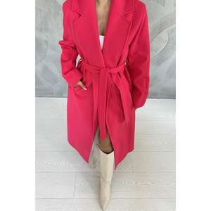 Abrigo Midi de Tela Tejida Color Fucsia al por Mayor con Cinturón, Diseño Elegante para Mujer - Product Image 2