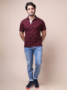 Calidad Premium 100% algodón Casual Granate Polo cuello suave elegante estampado y cómodo Regular Fit camiseta para hombres - Product Image 2