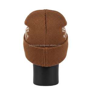 Gorro de Punto Acrílico Elástico de Alta Calidad para Mujer, 320 g/m², Color Marrón, con Logotipo Bordado Personalizado, Gorro Jacquard - Product Image 2