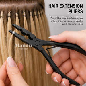 Pinzas Profesionales para Extensiones de Cabello, Herramienta de Prensado de Micro Anillos y Nano Beads, Acero Inoxidable Negro Mate, Calidad de Salón - Product Image 4