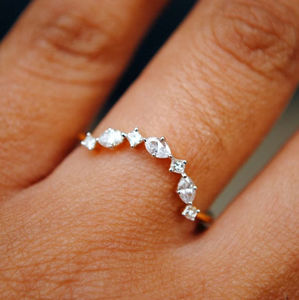 Étoile Poussière Unique 10k Or Moissanite Diamant Marquise Diamant Alliance Pile Incurvée Fiançailles Bague De Mariée Bijoux - Product Image 5