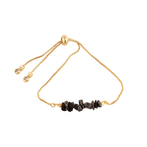 High Quality Vintage Gold-Plated Box Chain Adjustable Bracelet Natural Raw Snowflake Obsidian CZ Quartz Multi-Stone <b>Slider</b> Gift - Product Image 4