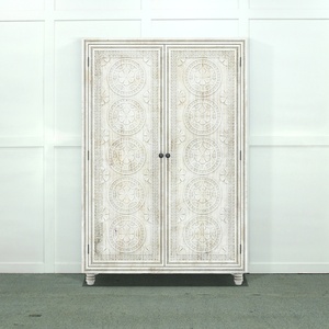 ตู้เสื้อผ้าสองประตูไม้มะม่วงแข็งแกะสลักด้วยมือดูเรียบง่ายสีขาวสำหรับรับประทานอาหารห้องนั่งเล่นสำหรับโรงแรม/ห้องครัว - Product Image 2