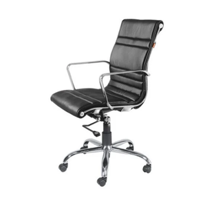 Ergonomic Black Leather Office <b>Chair</b> with Chrome Base, Adjustable Height and Swivel <b>Wheels</b> for Comfortable Seating - Product Image 1