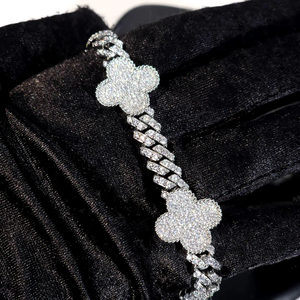 <b>925</b> <b>Silver</b> Iced Out Clover Cuban Link <b>Bracelet</b> Sparkling Statement Hip Hop Jewelry Luxury Style For <b>Men</b> Women - Product Image 3