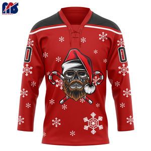 Maillot de hockey personnalisé pour homme, col à lacets 3D, design Père Noël, haute qualité, 280 GSM, maillots de hockey américains pour jeunes et adultes - Product Image 4