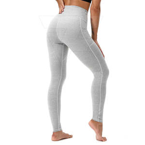 กางเกงออกกำลังกายเอวสูงสำหรับผู้หญิงเลกกิ้งผ้าสแปนเด็กซ์โพลีเอสเตอร์ปรับแต่งโลโก้ได้ตามต้องการพร้อมแถบรัดเอวยางยืดและลายพื้น - Product Image 3