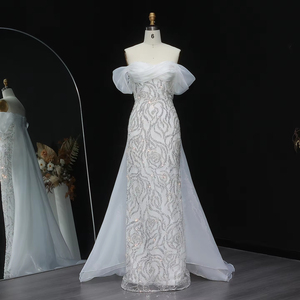 Jancember LSZ636 <span class=keywords><strong>Abito</strong></span> da sera a sirena bianco con scollo a cuore, paillettes e strascico, modello slim, molto popolare - Product Image 2
