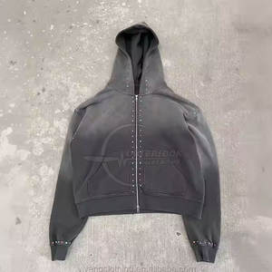 Nouveau design à la mode votre propre logo hommes survêtements avec fermeture éclair le plus chaud lavage à l'acide strass survêtement pour hommes - Product Image 2