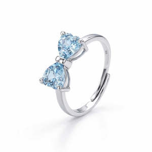 NOVAMART Fine Hallmark <b>Adjustable</b> Alloy <b>Ring</b> Silver Blue Heart Bow Gold Plating Trendy White Inlay Free <b>Size</b> Child Gift Box Pack - Product Image 2